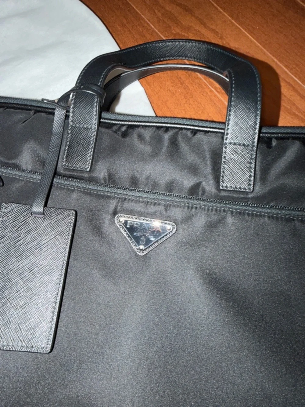 Prada Black Nylon Briefcase with Leather Trim